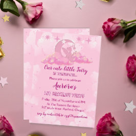 Förtjusande Rosa Little Fairy i Clouds Birthday Inbjudningar