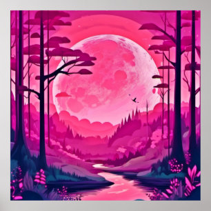 Förtjusande Rosa Måne: Tecknad Art Poster