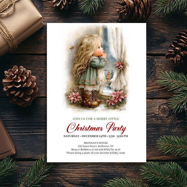 Förtjusande semester scen flicka mysig jul inbjudningar (Delightful Holiday Scene Girl Cozy Christmas Invite

)