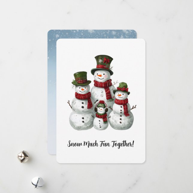 Förtjusande Snömannafamilj i Matchande Hattar & Ha Julkort (Fram/Back In Situ)