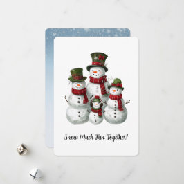 Förtjusande Snömannafamilj i Matchande Hattar & Ha Julkort