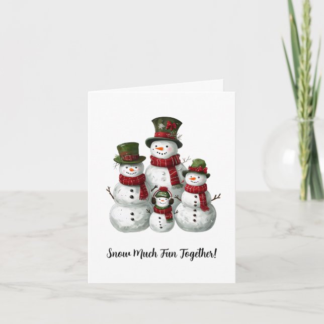 Förtjusande Snömannafamilj med Matchande Hattar &  Helgkort (Framsida)