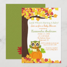 Förtjusande uggla på en pumpababy showerinbjudan