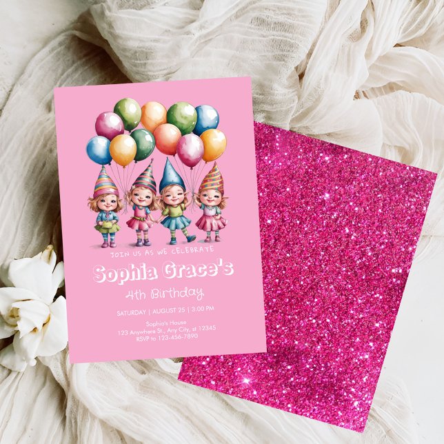 Förtjusande Vattenfärg Gnom-Flickor  Inbjudningar (Skapare uppladdad)