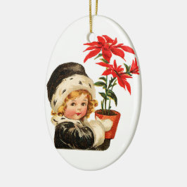 förtjusande vintageflicka och växt julgransprydnad keramik