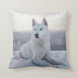 Förtjusande White Husky Hund i snö Kudde