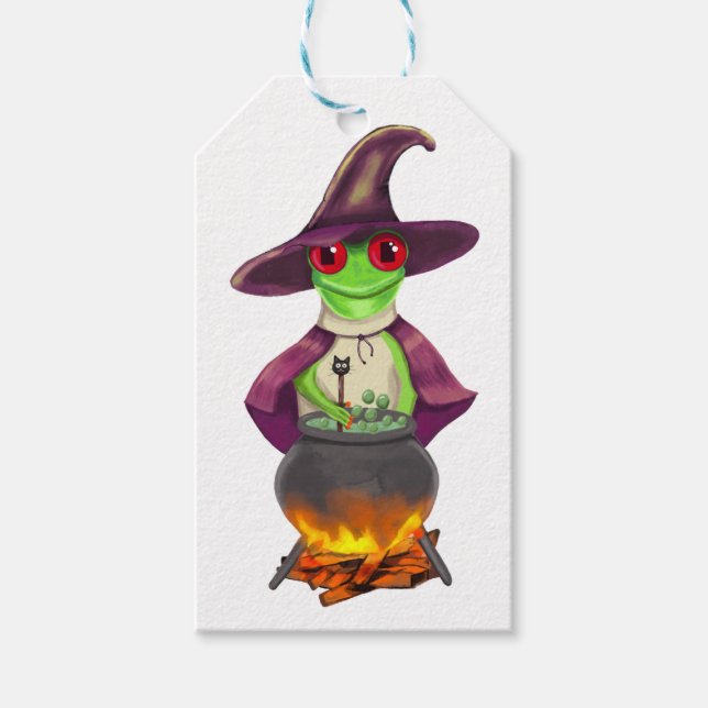 Förtjusande Witch Frog Brew Halloween Spooky Presentetikett (Framsidan)