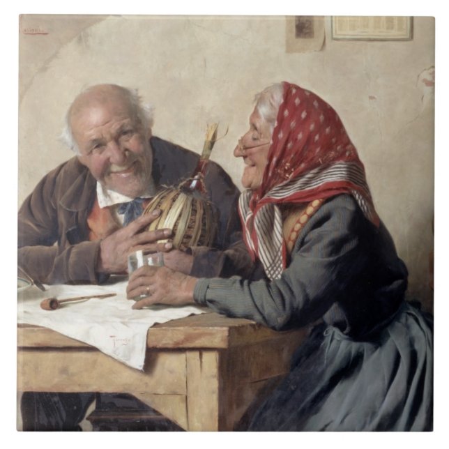 Förtjust minnen (olja på kanfas) kakelplatta (Framsidan)