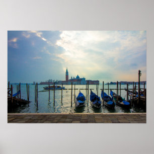 Förtöjda gondoler San Giorgio Maggiore Venedig Poster