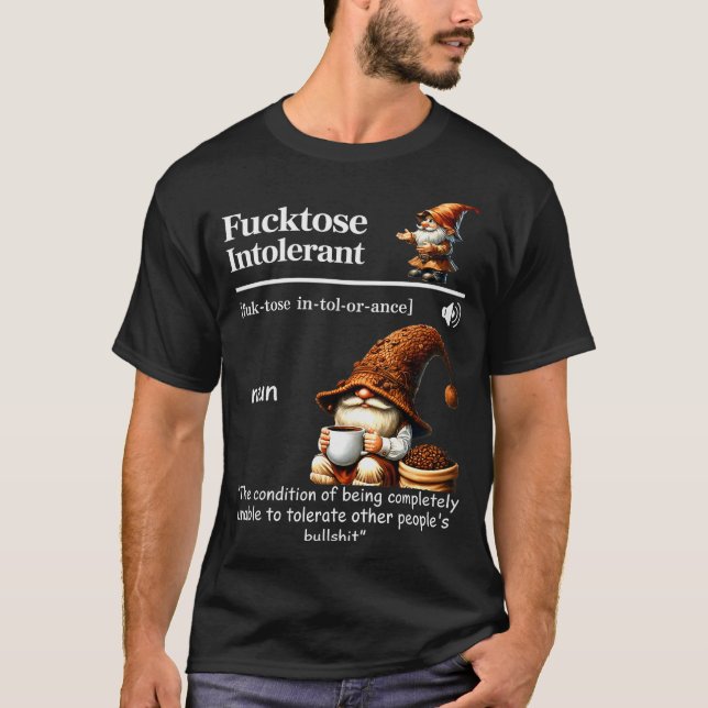 Fortose Intolerant Definition Funny Gnome Coffee  T Shirt (Framsida)