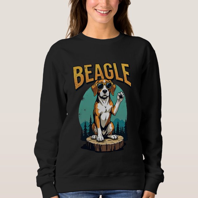 Förtroende Beagle på Träd-stump med Retro Stil T Shirt (Framsida)