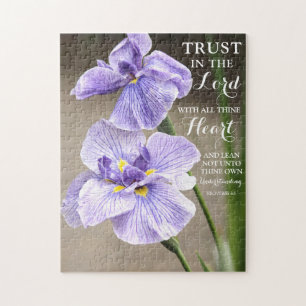 Förtroende för Lord Proverbs 3:5 Lila Iris-Blomm Pussel