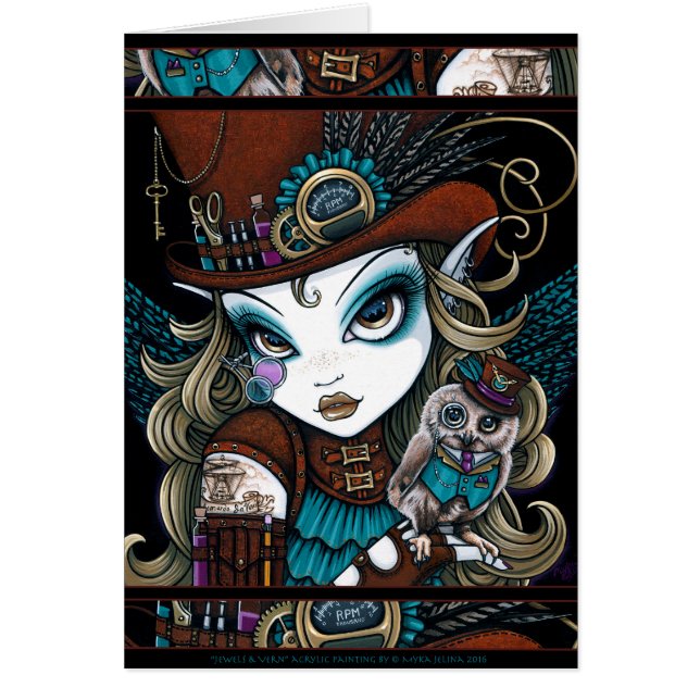 Förtrogen vän för Steampunk ängeluggla pryder med Hälsningskort (Framsidan)