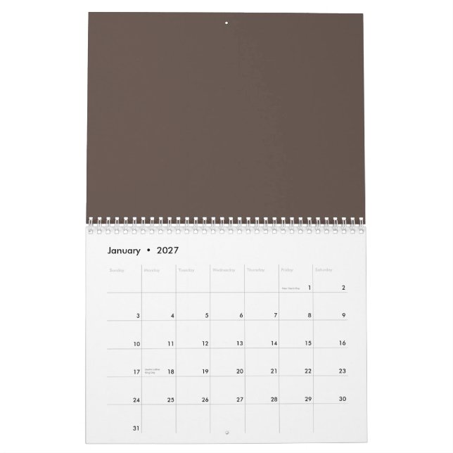 Förtrolig mot en Snyggt Brown Wall Kalender (Jan 2027)