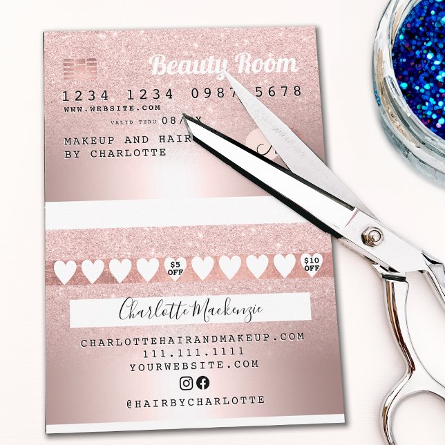 Förtrolighet för det metalliska glitter-kortet i r inbjudningar (Credit card rose gold metallic glitter loyalty)