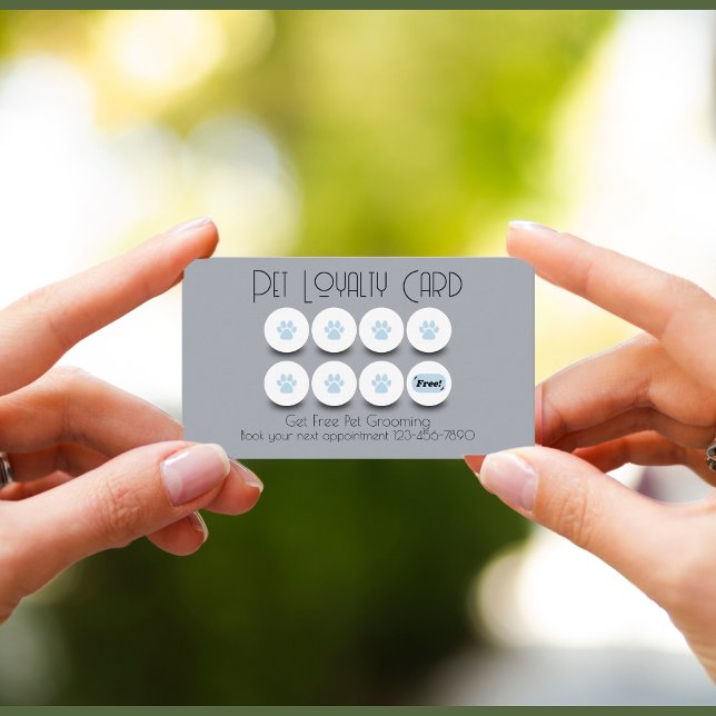 Förtrolighet för sällskapsdjur i tass visitkort (Reward returning customers with a free appointment, loyalty card in gray and baby blue)