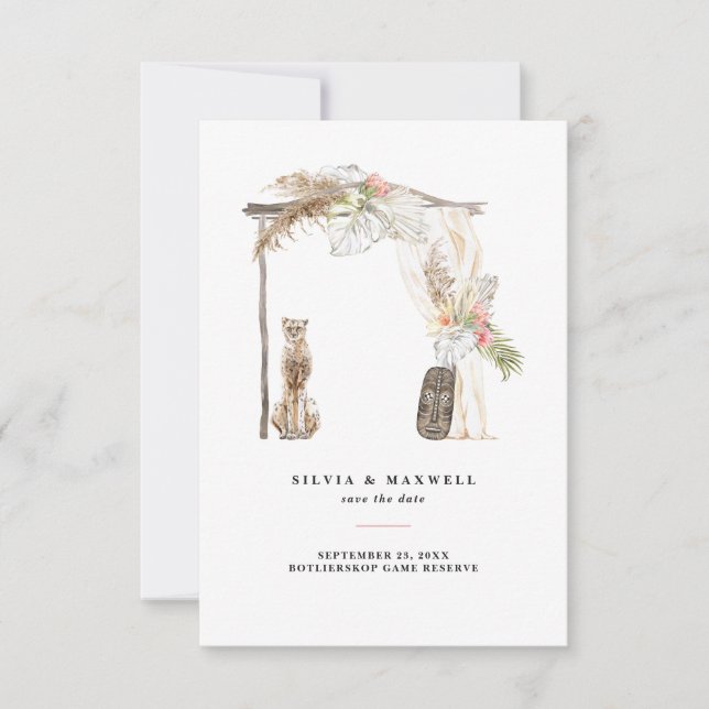 Förtrollad afrikansk Safari Bröllop spara datum (Framsida)