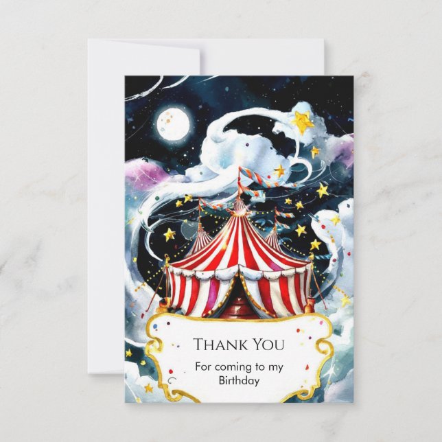 Förtrollad Akvarellcirkus Födelsedag Tack Kort (Framsida)