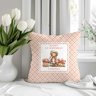 Förtrollad älv rosa blommig flicka födelsedagskast kudde