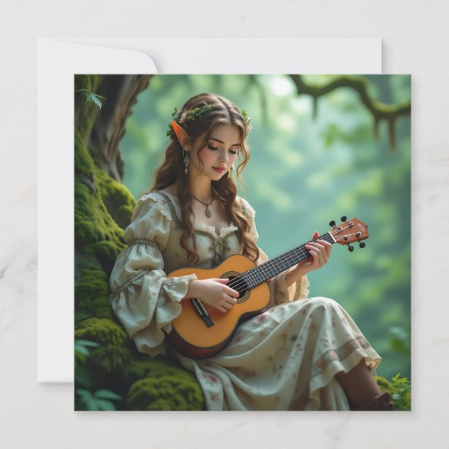 Förtrollad alvisk fe som spelar ukulele kort (Framsida)