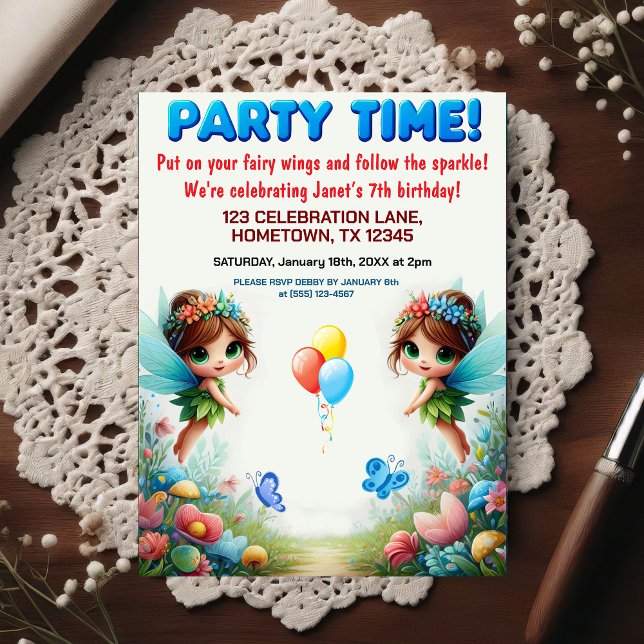 Förtrollad Älvträdgård Födelsedagsfest Inbjudan (Skapare uppladdad)