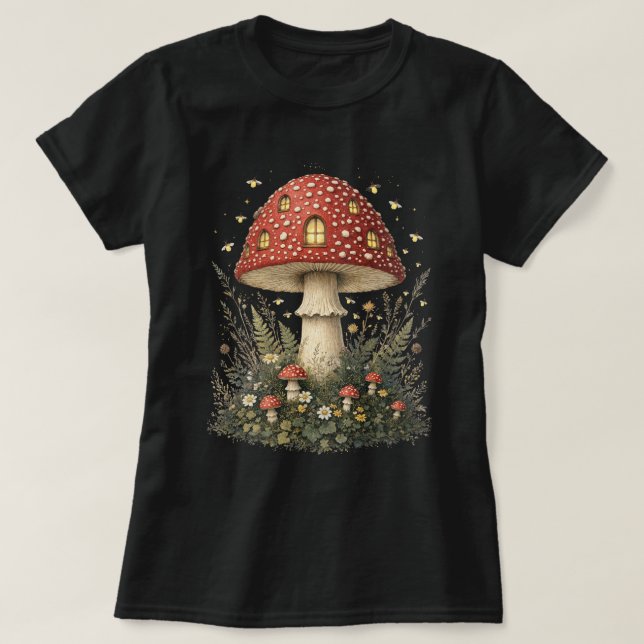 Förtrollad Amanita Svamp Hus Konst T Shirt (Design framsida)
