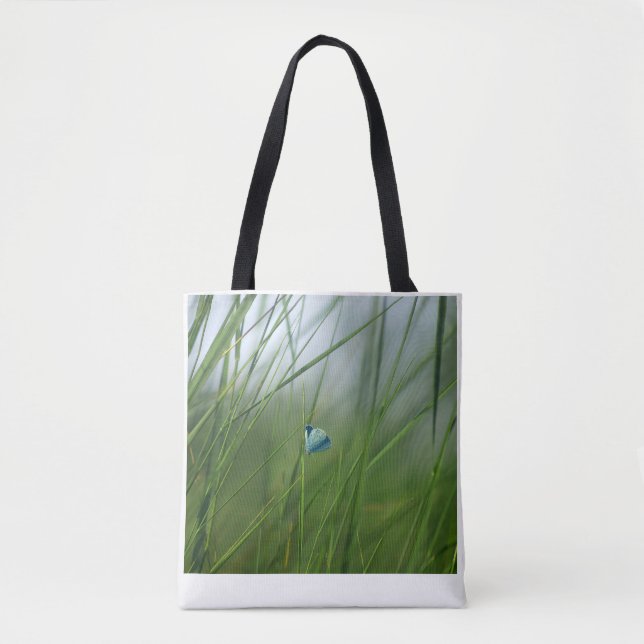 Förtrollad äng blå fjäril canvas toteväska tygkasse (Framsida)