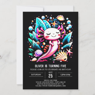 Förtrollad Axolotl Cute Birthday Inbjudningar