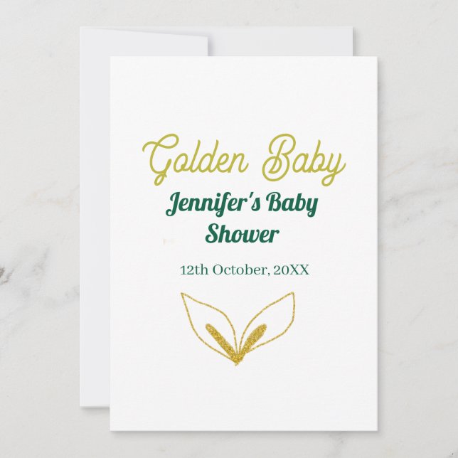 Förtrollad baby shower med falska gyllene blad i g inbjudningar (Framsida)