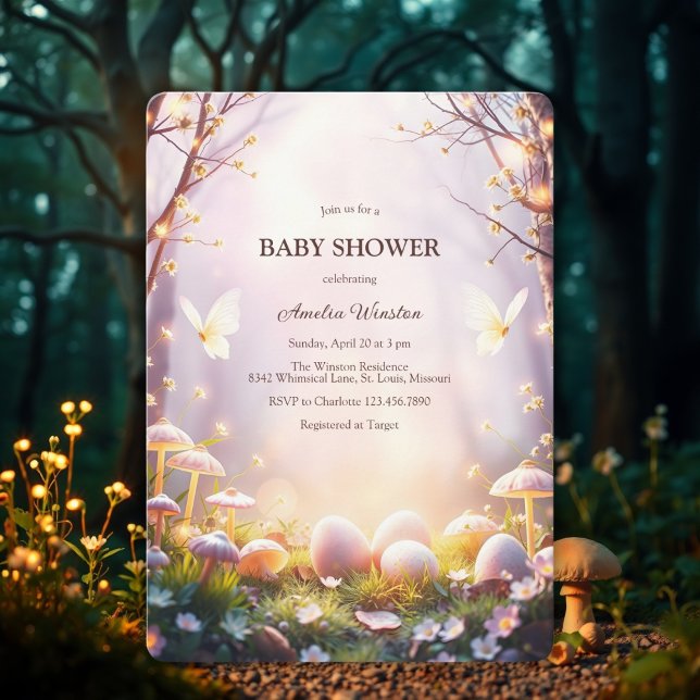 Förtrollad babystövel för Påskägget Forest Whimsic Inbjudningar (Enchanted Forest Whimsical Egg Easter Themed Baby Shower Invitation)