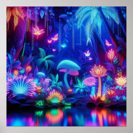 Förtrollad bioluminiscens tropisk neon skog poster