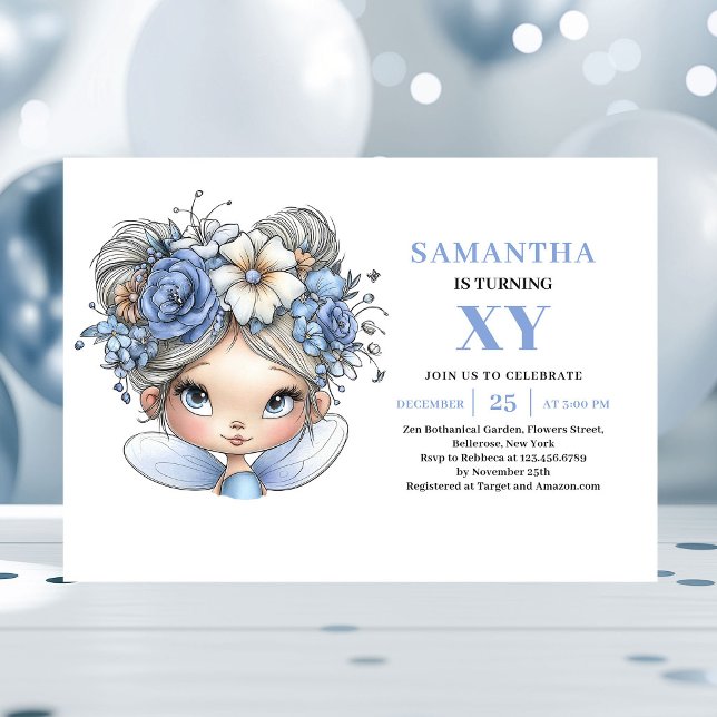 Förtrollad blå älv flicka 2-års födelsedags magi  inbjudningar (Enchanted Blue Fairy Girl 2nd Birthday Magic invitation)