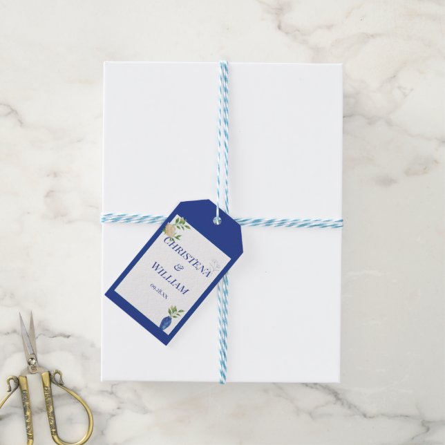 Förtrollad blå citronblomsterbröllop presentetikett (Med Snöre)