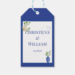 Förtrollad blå citronblomsterbröllop presentetikett
