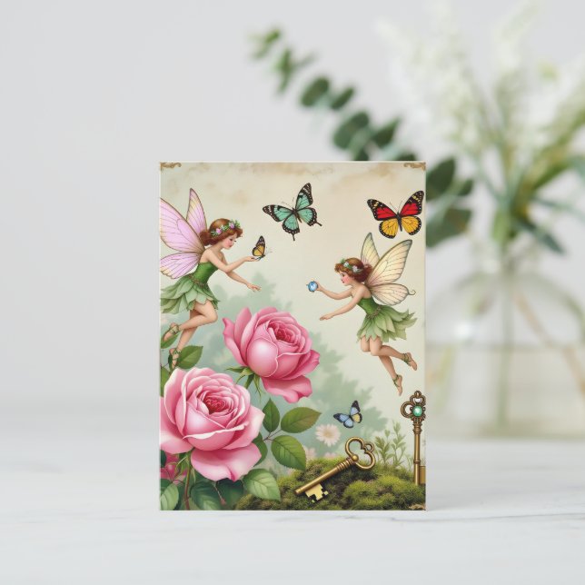 Förtrollad Blommig Äng Trädgård Vykort (Stående Fram)