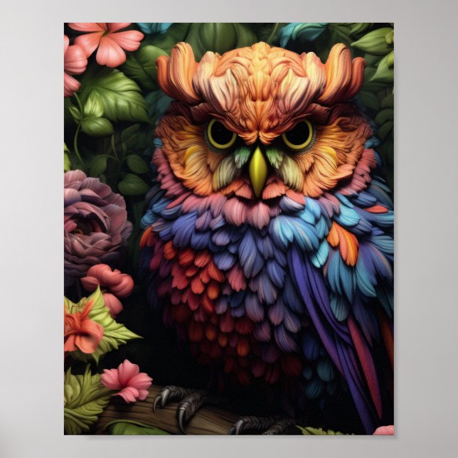 Förtrollad Blommig Uggla – Levande Fantasiskogskon Poster (Framsidan)