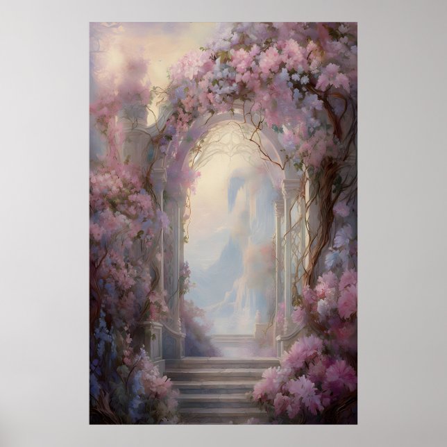 Förtrollad blomsterbåge Eterisk trädgårdsvägg Poster (Framsidan)