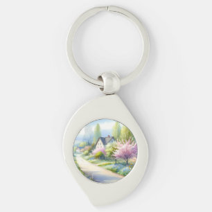Förtrollad blomsterrik landsvägen swirl silverfärgad nyckelring