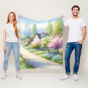 Förtrollad blomsterrik landsvägsidyll fleecefilt