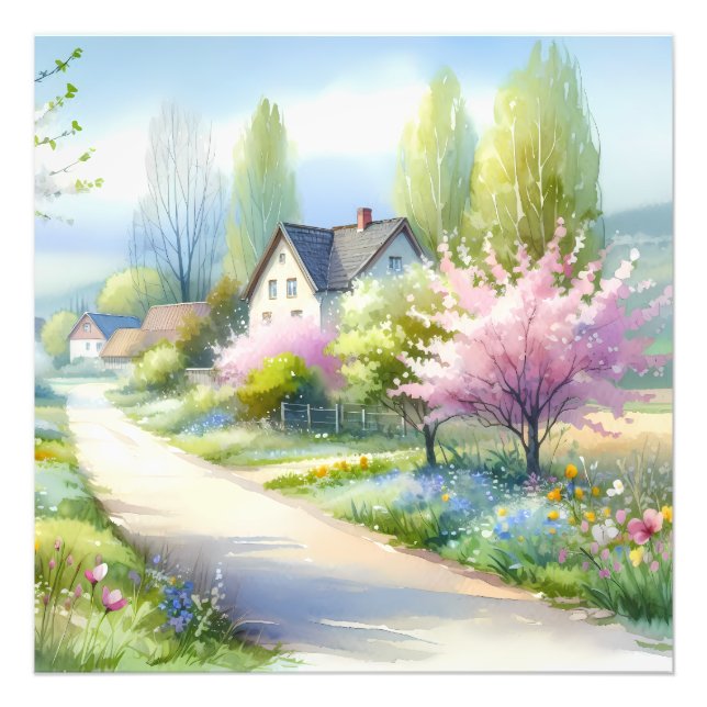 Förtrollad blomsterrik landsvägsidyll fototryck (Framsidan)