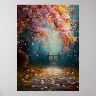 Förtrollad blomsterstig - Mystisk blomsterlandskap Poster