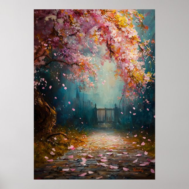 Förtrollad blomsterstig - Mystisk blomsterlandskap Poster (Framsidan)