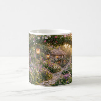 Förtrollad blomsterstuga trädgårdskonst kaffemugg