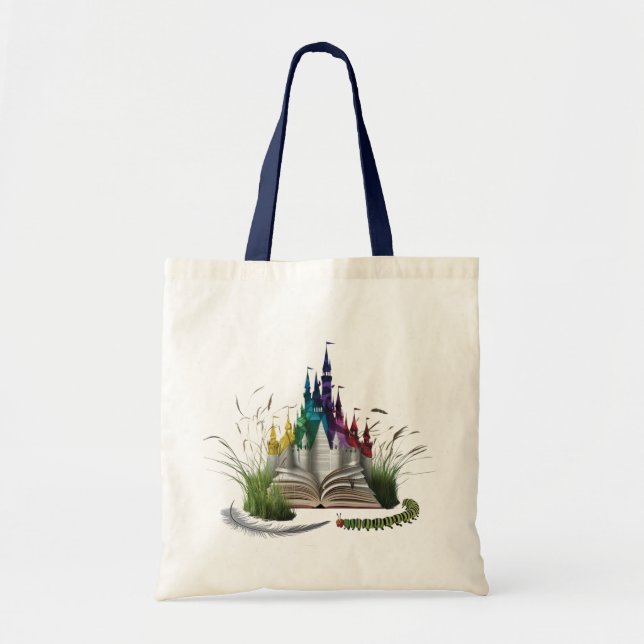 Förtrollad bok sida slott Budget Tote – Whimsical Tygkasse (Framsidan)