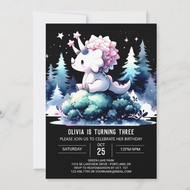 Förtrollad Dinosaur Triceratops Birthday Inbjudningar (Framsida)