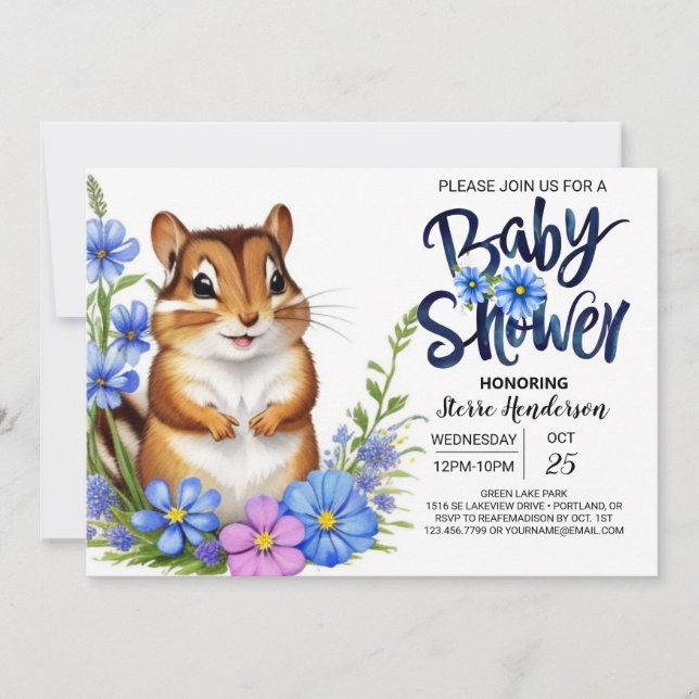 Förtrollad ekorreskog Blue Boy Baby Shower Inbjudningar (Framsida)