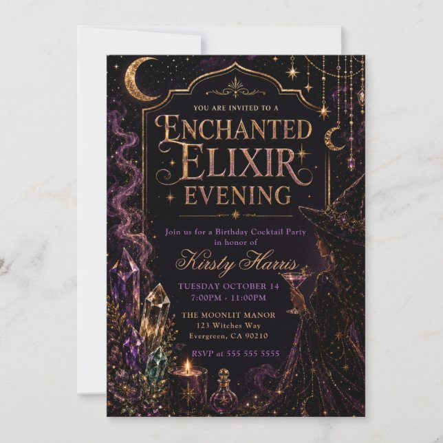 Förtrollad Elixir Häxa Födelsedags Kväll Inbjudningar (Framsida)