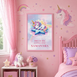 Förtrollad Enhörning Rosa Lila Flickas Födelsedags Poster
