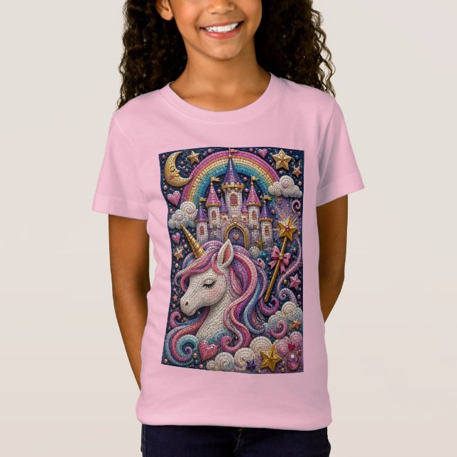 Förtrollad Enhörnings Slott 3D Mozaik T Shirt (Framsida)
