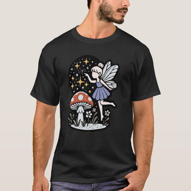 Förtrollad Fairy and Mushroom Magic Night Himmel I T Shirt (Framsida)